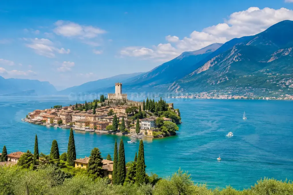 Lake Garda Lake Garda with lakeside towns and mountains in northern Italy