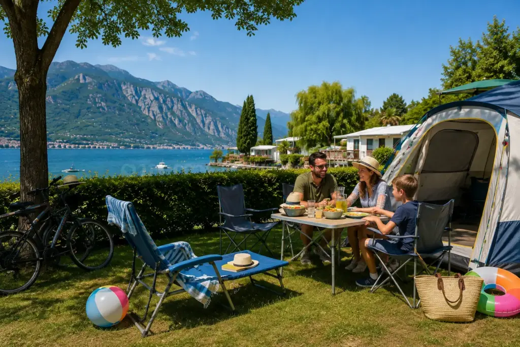Lake Garda Camping Family enjoying a lakeside holiday at a Lake Garda campsite