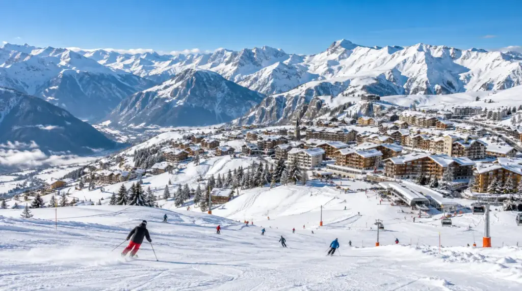 Alpe d'Huez Snowy alpine landscape and ski slopes in Alpe d'Huez