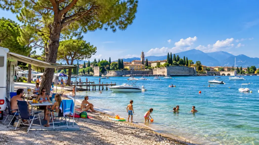 Campinglandskap vid sjön Bella Italia vid Gardasjön