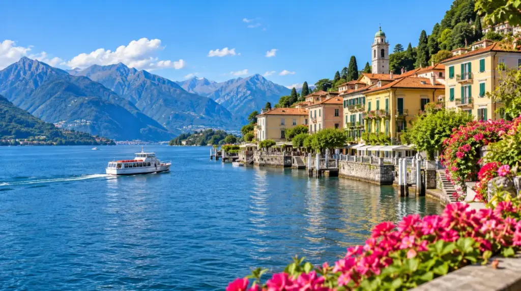 Lakeside view of Bellagio with mountains in the background