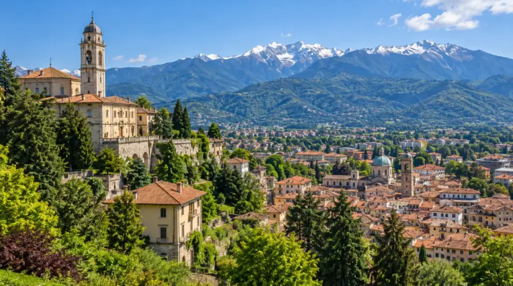 Panoramic view of Biella with the Alps in the background