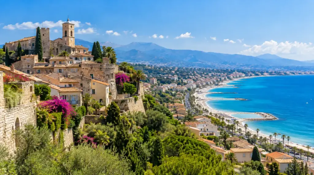 Słoneczny widok na wybrzeże Cagnes-sur-Mer