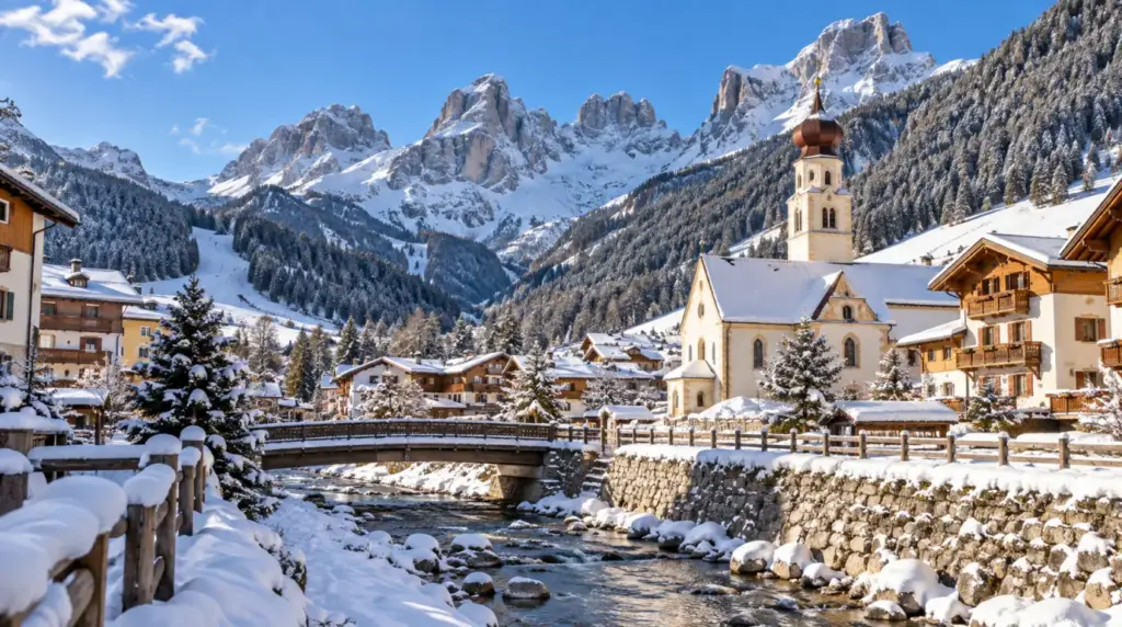 Campitello di Fassa Snowy alpine landscape and ski slopes in Campitello di Fassa