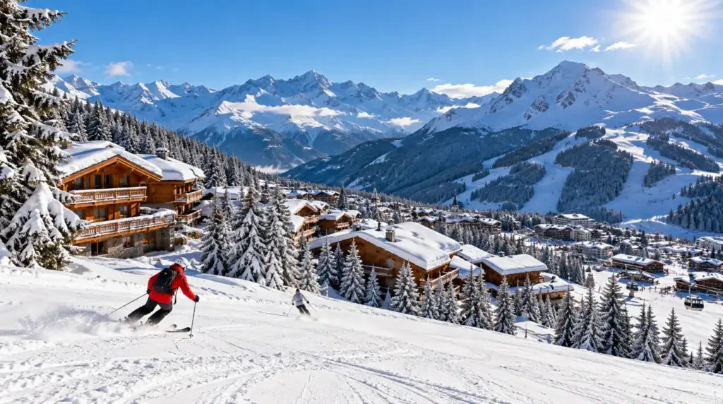 Courchevel Snowy alpine landscape and ski slopes in Courchevel