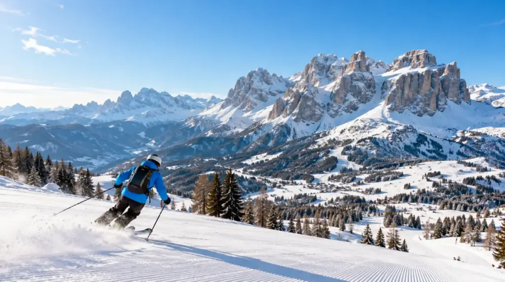 Dolomiti Superski Snowy alpine landscape and ski slopes in Dolomiti Superski