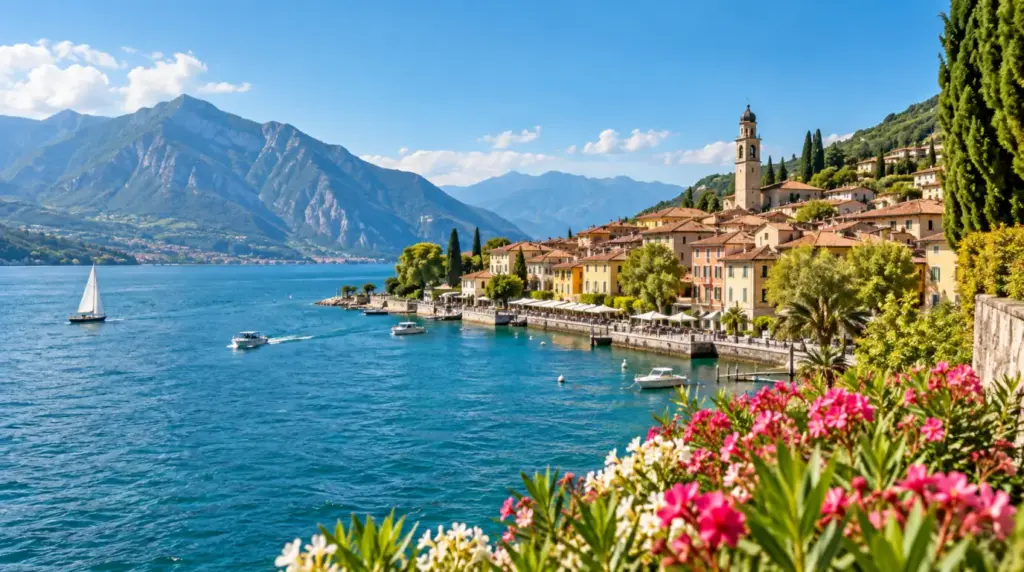 Lakeside view of Garda with mountains in the background