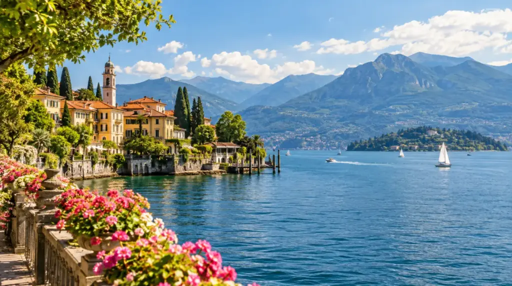 Lake Maggiore Lakeside view of Lake Maggiore with mountains in the background
