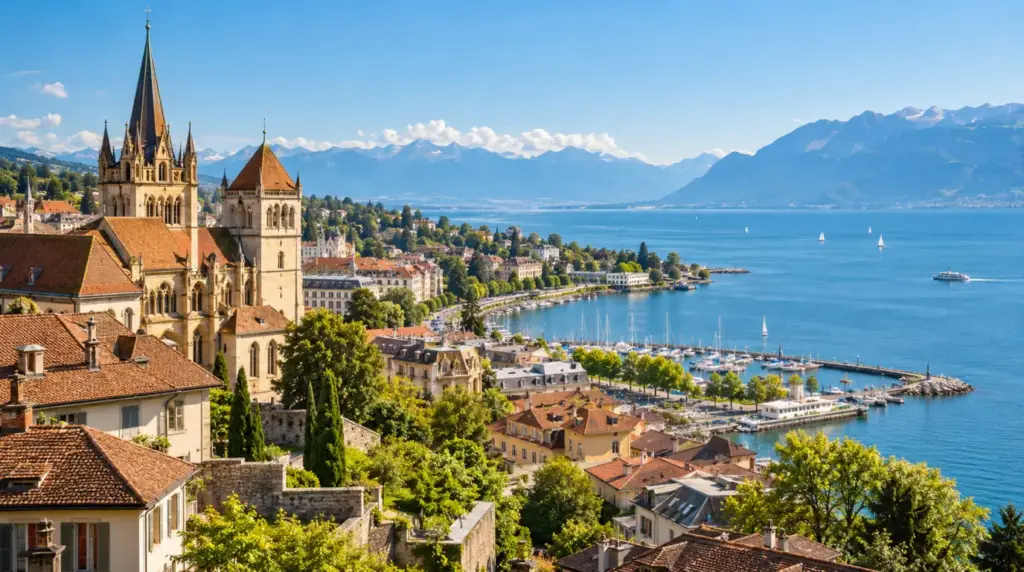 Summer view of Lausanne and the surrounding landscape