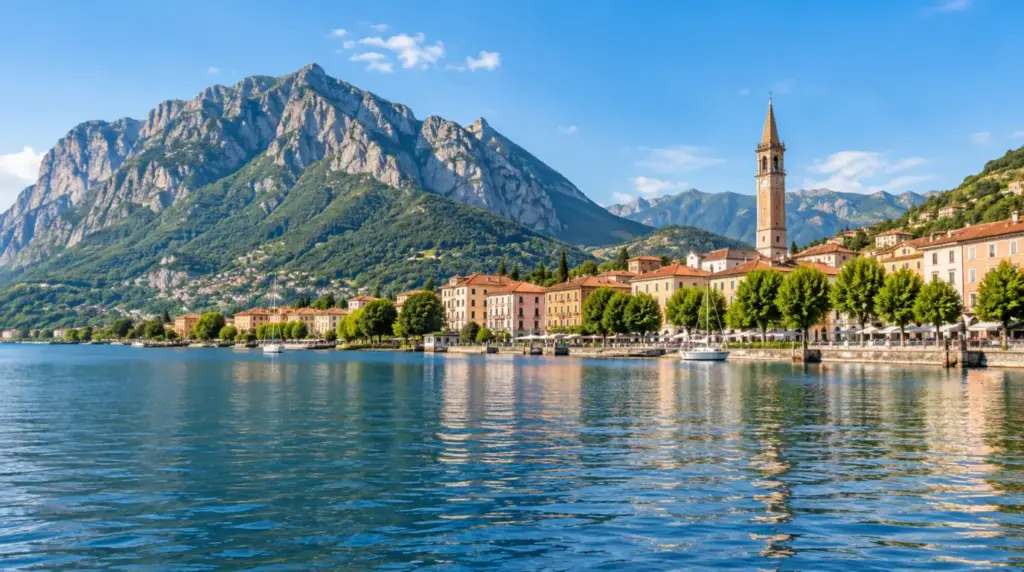 Lecco Lakeside view of Lecco with mountains in the background
