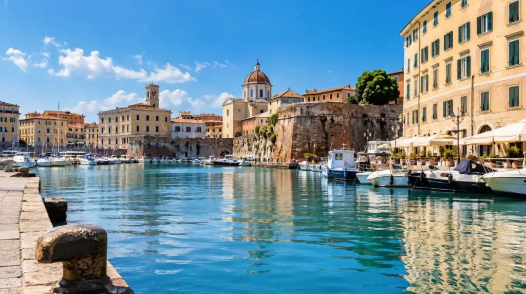 Sunny coastal view of Livorno