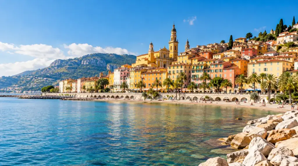 Menton Vista costeira ensolarada de Menton
