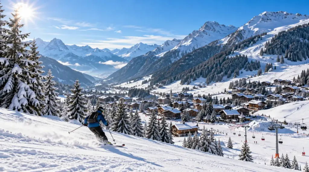 Morzine Snowy alpine landscape and ski slopes in Morzine