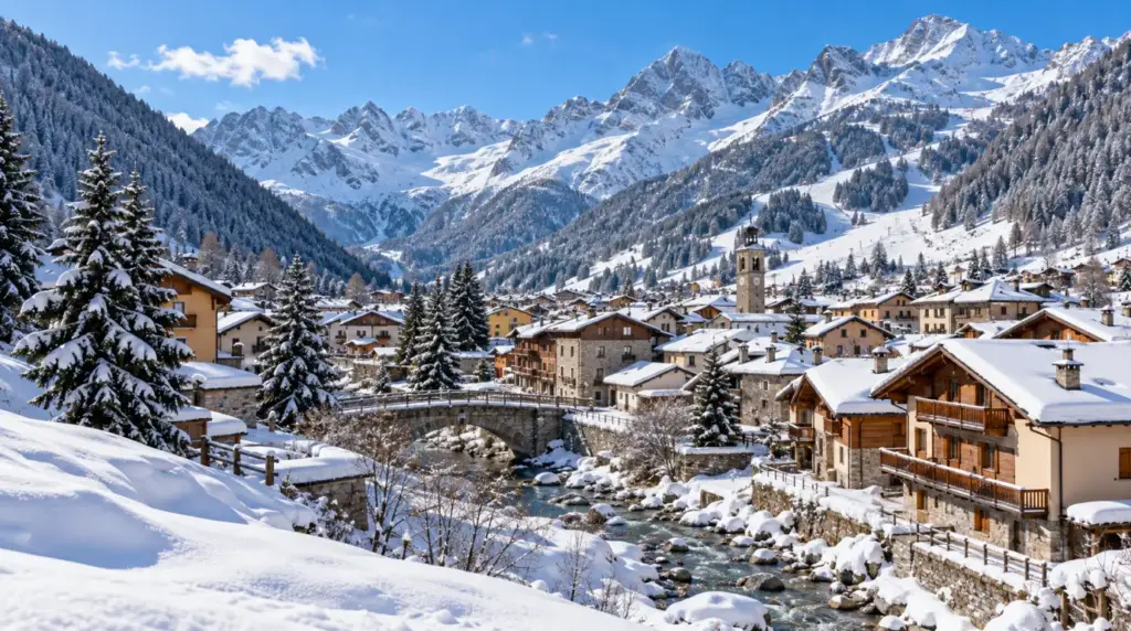 Ponte di Legno Luminen alppimaisema ja laskettelurinteet Ponte di Legnossa
