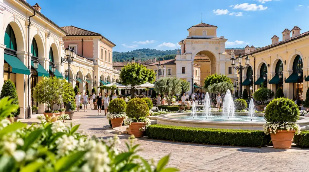 Outdoor shopping area at Serravalle Outlet