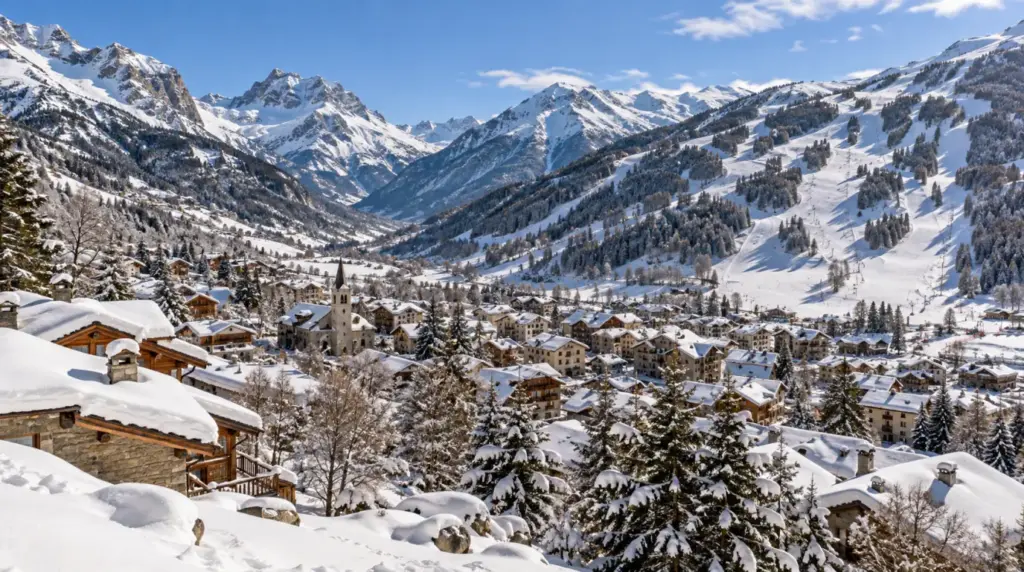 Serre Chevalier Snowy alpine landscape and ski slopes in Serre Chevalier