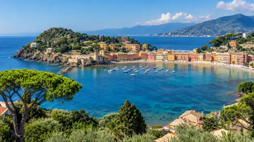 Ηλιόλουστη παράκτια θέα του Sestri Levante