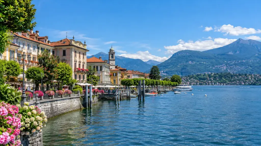 Stresa Lakeside view of Stresa with mountains in the background